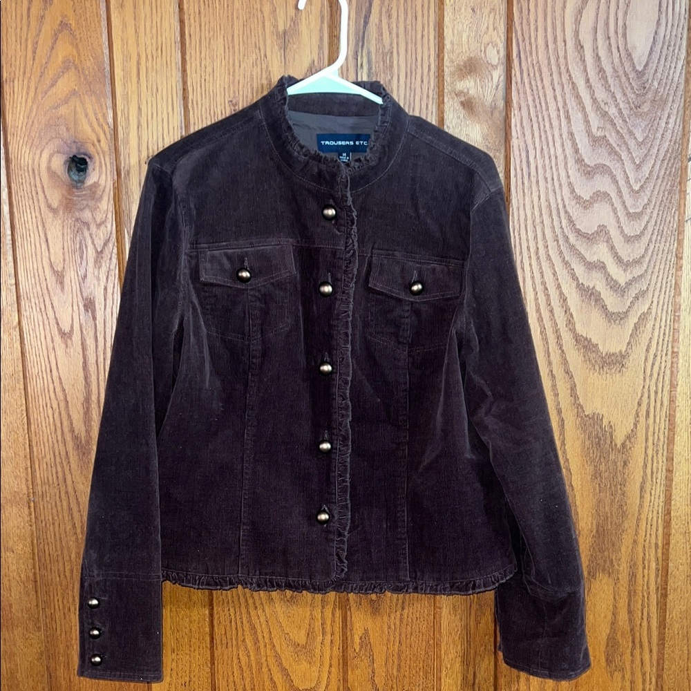 Women's Trousers ETC Dark Brown Corduroy Blazer Ruffles  Size 14
